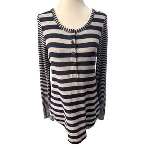 Splendid Women's Navy Blue Grey Striped Long Sleeve Henley Top Size Medium
